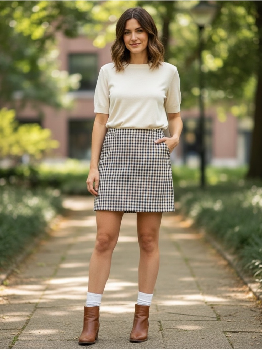 Aquascutum London Luxury Gingham Plaid Mini Skirt - Made in Italy Size 4/S U.S.